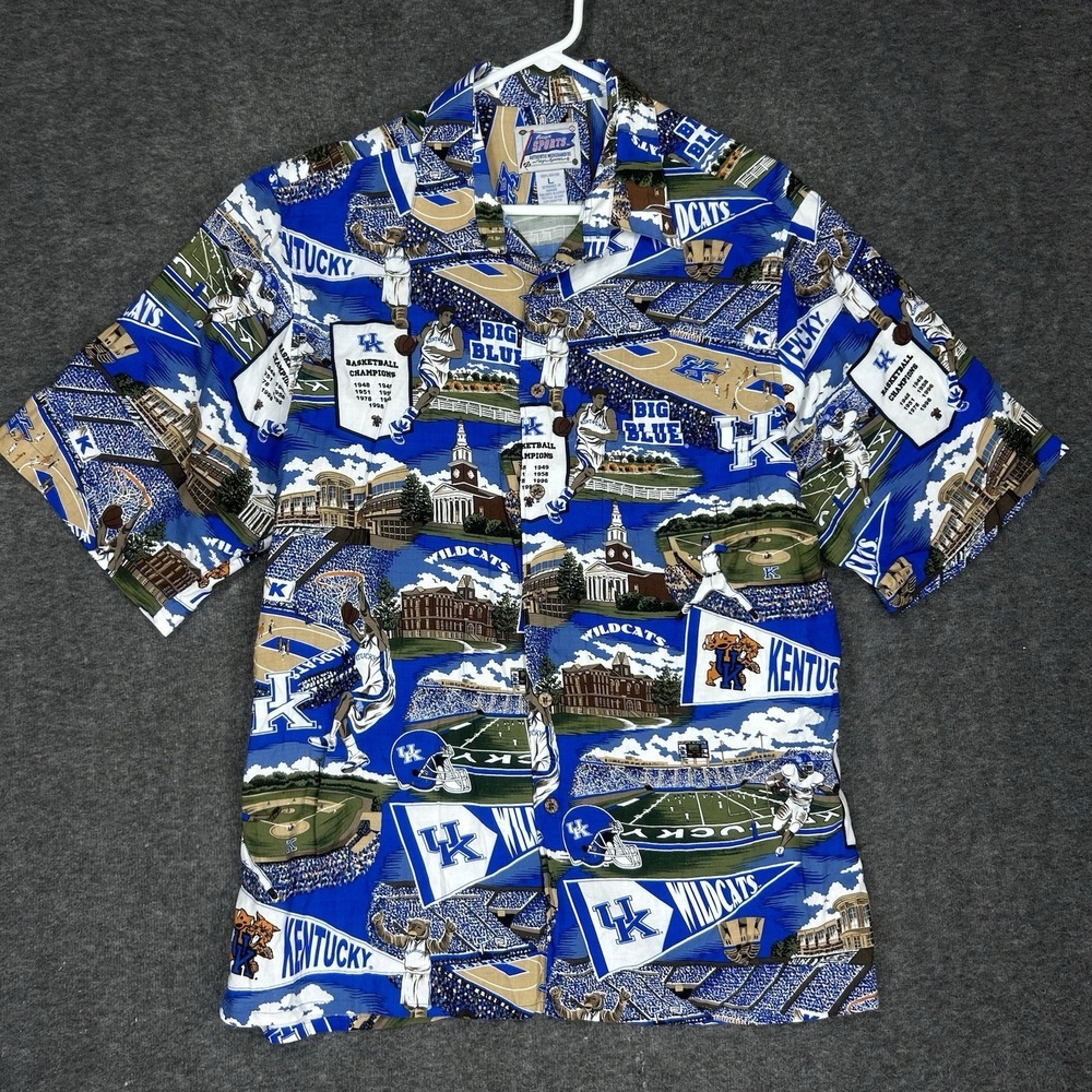 Reyn Spooner Sports Shirt Mens L Blue University of Kentucky Wildcats Rayon - Picture 2 of 14